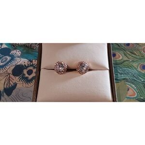 Elegant New Round Cut Halo Design Sim Diamond Stud Earrings~14K Rose Gold/925SS